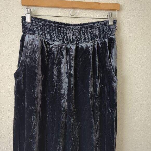 Anthropologie Gloria Velvet Jogger Pants Smocked Waist Pockets Blue Gray Medium - Picture 6 of 9